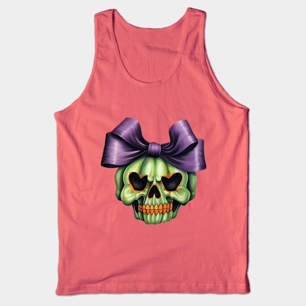 Cute Halloween green Skull with big bow Tank Top by LaartStudio